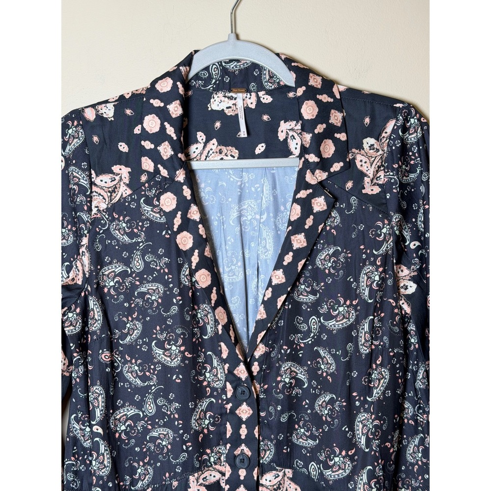Free People Womens Dress Navy Pink Medium Paisley Boho Festival Babydoll Tunic - Picture 4 of 7